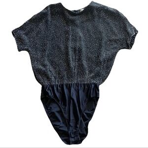 Vtg Oleg Cassini Black Tie 100% Silk Black Beaded Women’s Bodysuit Size M Classy